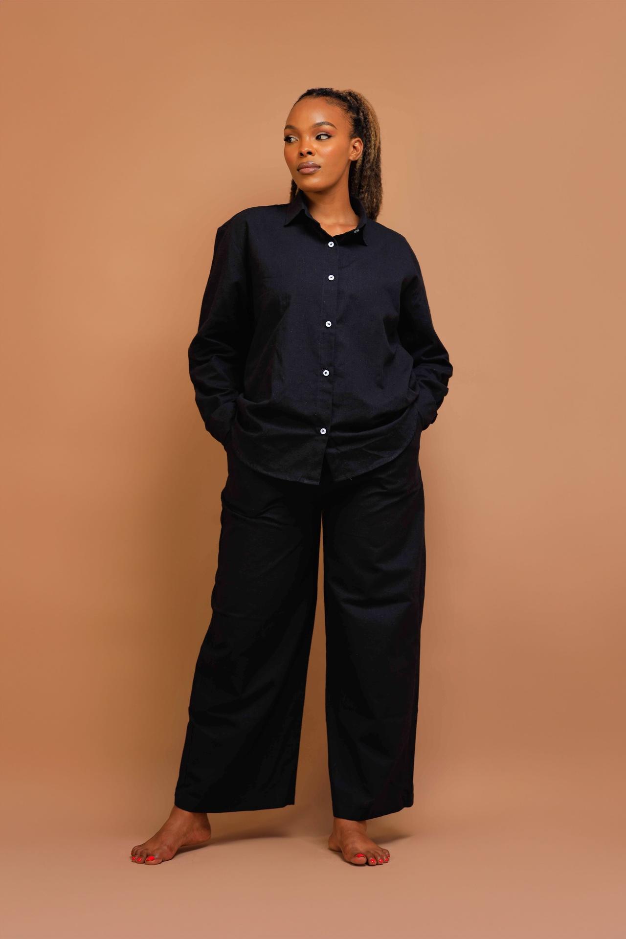 100% Cotton Long Pants in Black