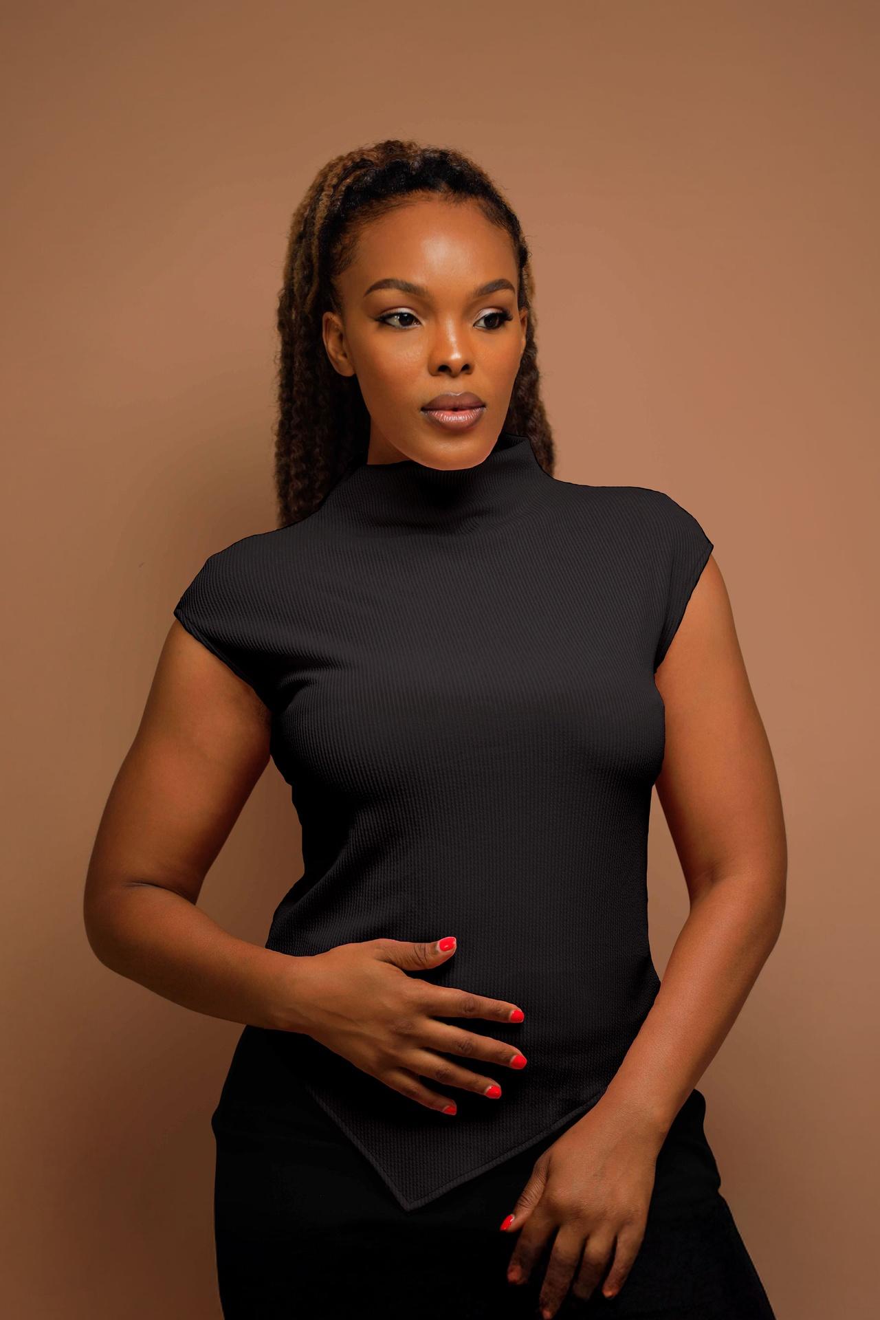 Asymmetric High Neck Top in Unknown