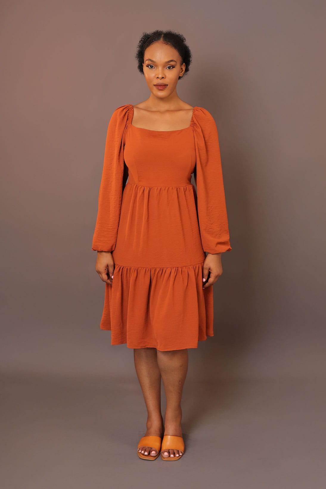 Puffy Sleeve Dress in Orange
